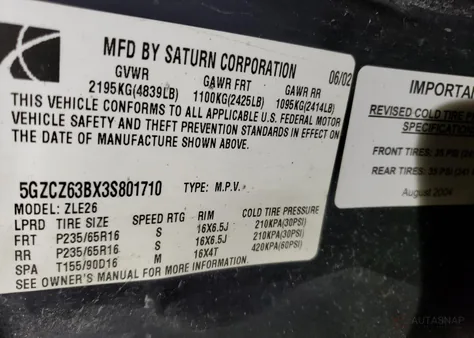 5GZCZ63BX3S801710